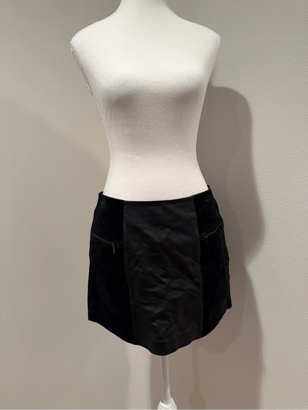 Cooperative Black Faux Leather & Suede Mini Skirt with Zipper Pockets